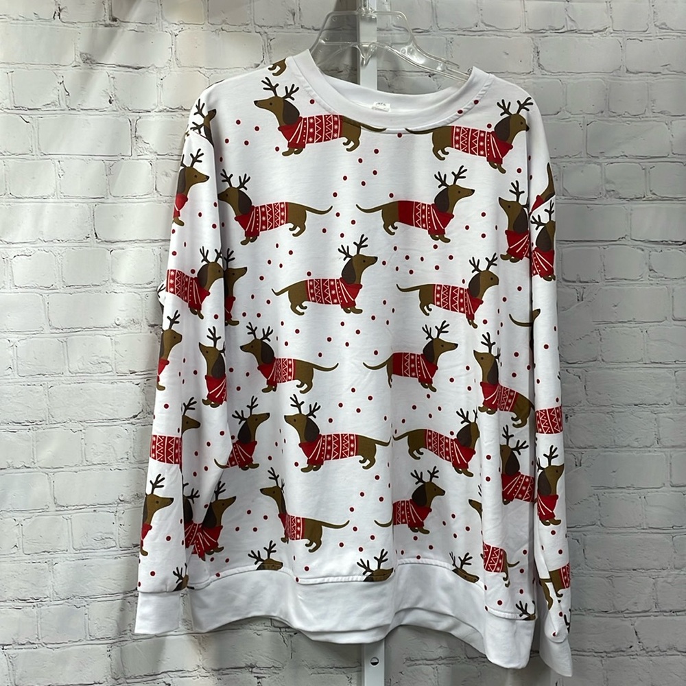 Pixie Lady Dachshund dog reindeer horns holiday XL sweatshirt